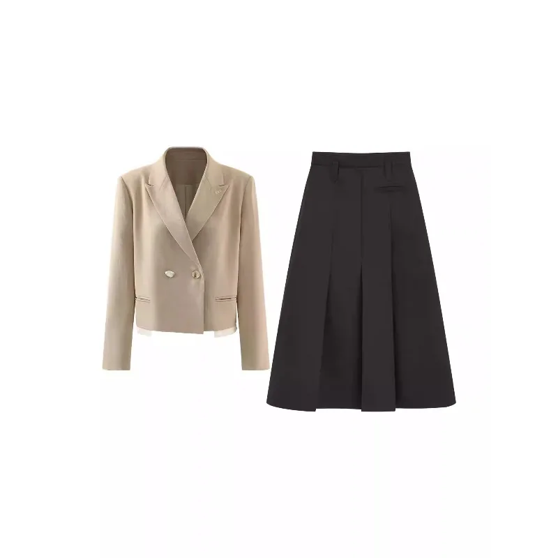 Elegant Khaki Blazer Short Suit Jacket Autumn Office Workwear Petite Commuting Slim Fit Coat Chic Yellow Thin Casual Outerwear