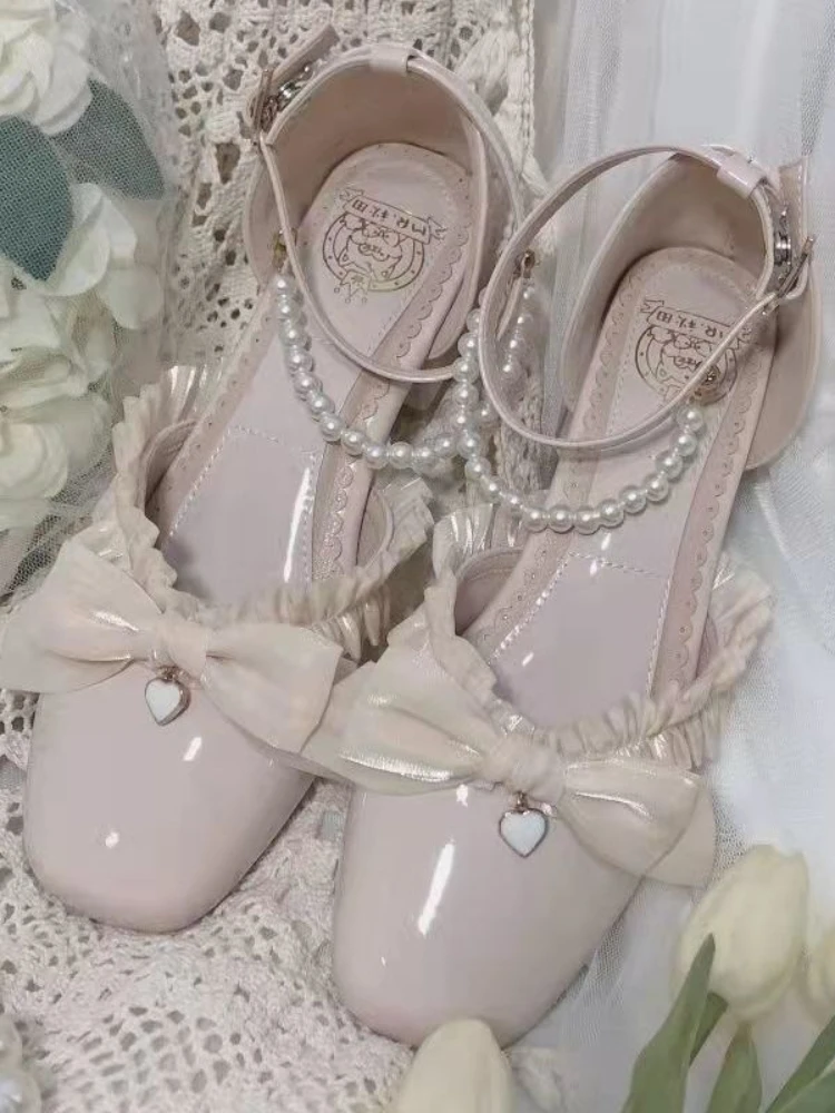 Kokardka Lolita Kawaii buty Mary jane kobiety eleganckie Sting koralik Vintage czółenka damskie styl japoński urocze buty lato 2023