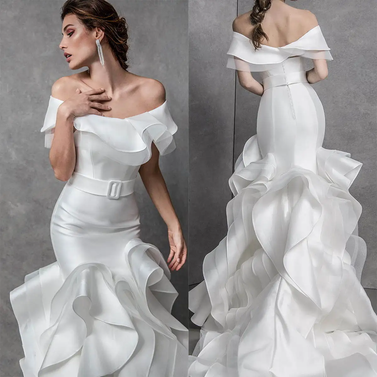 

Modern Sheath Gown Wedding Dresses Ruffles Sashes Satin Sleeveless Bridal Gowns Plus Size Vestidos De Novia Custom Size Colour