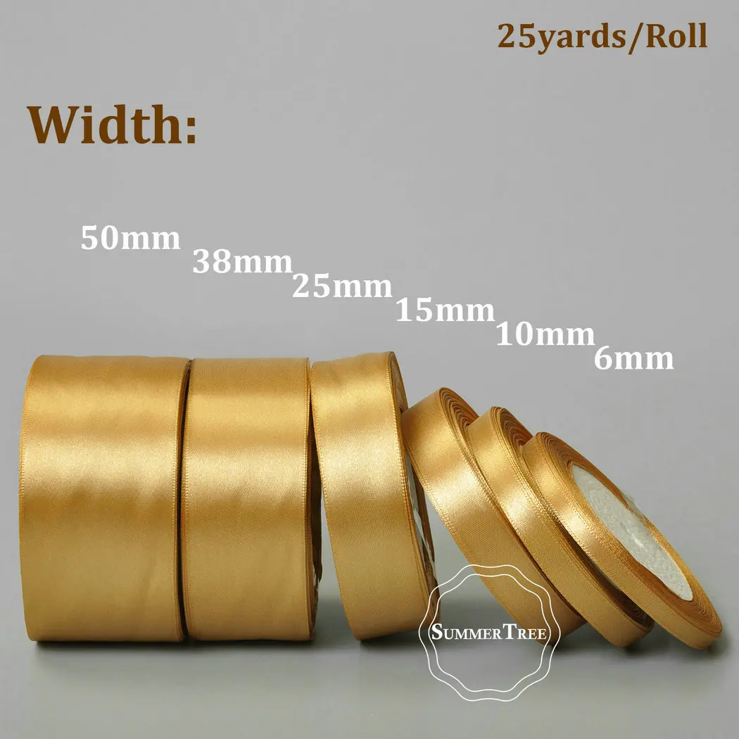 Gold 25yards 6mm 10mm 15mm 25mm 38mm  50mm Satin Ribbon Sash Gift Bow Handmade DIY Craft Wedding Party Supply Banquet Decoration