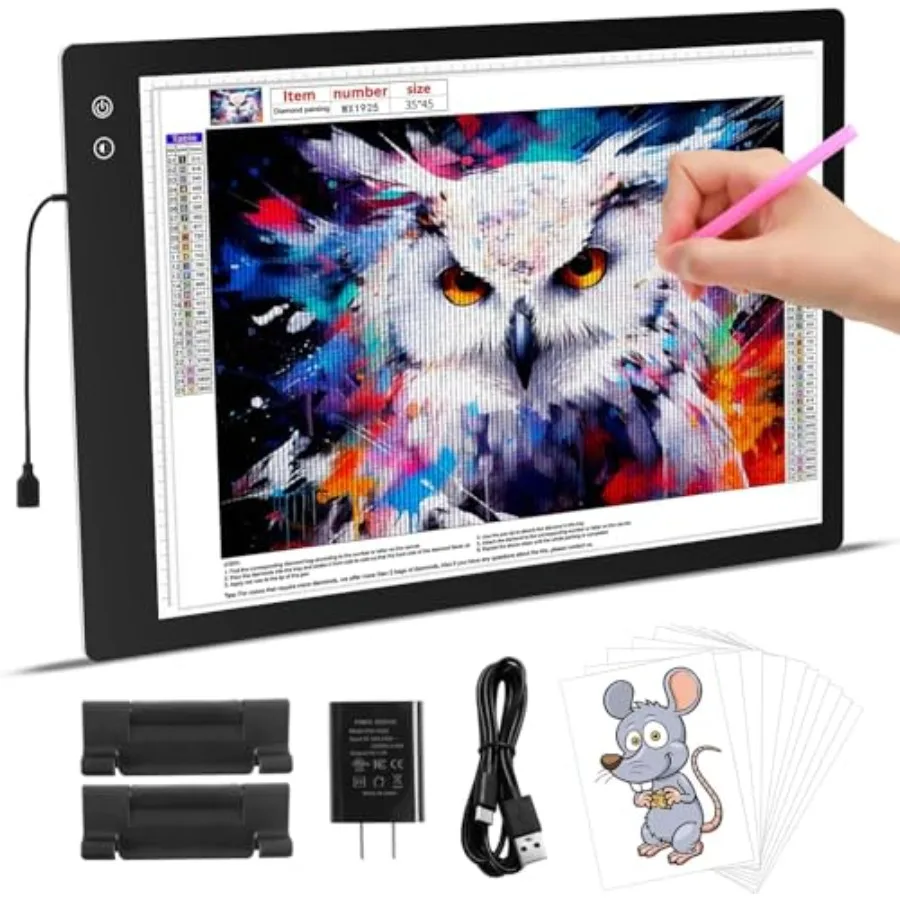 

Перезаряжаемый световой планшет A2 для алмазной вышивки, 3 цвета, высокая яркость, световой бокс для трафаретирования с 6 уровнями/поступательным затемнением, быстрая зарядка