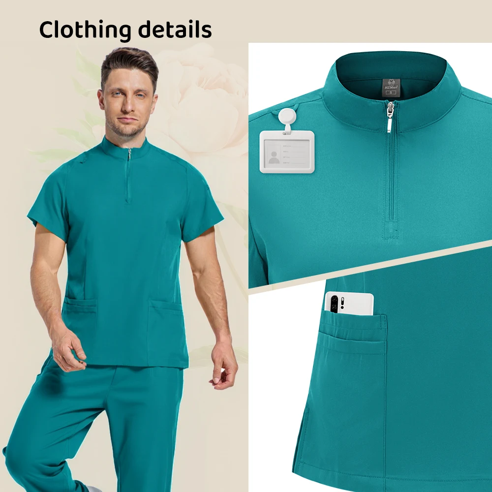 2 ピーススーツ医療スクラブ制服女性ナーススクラブセットポケットトップ + パンツ看護手術室服美容サロン作業服