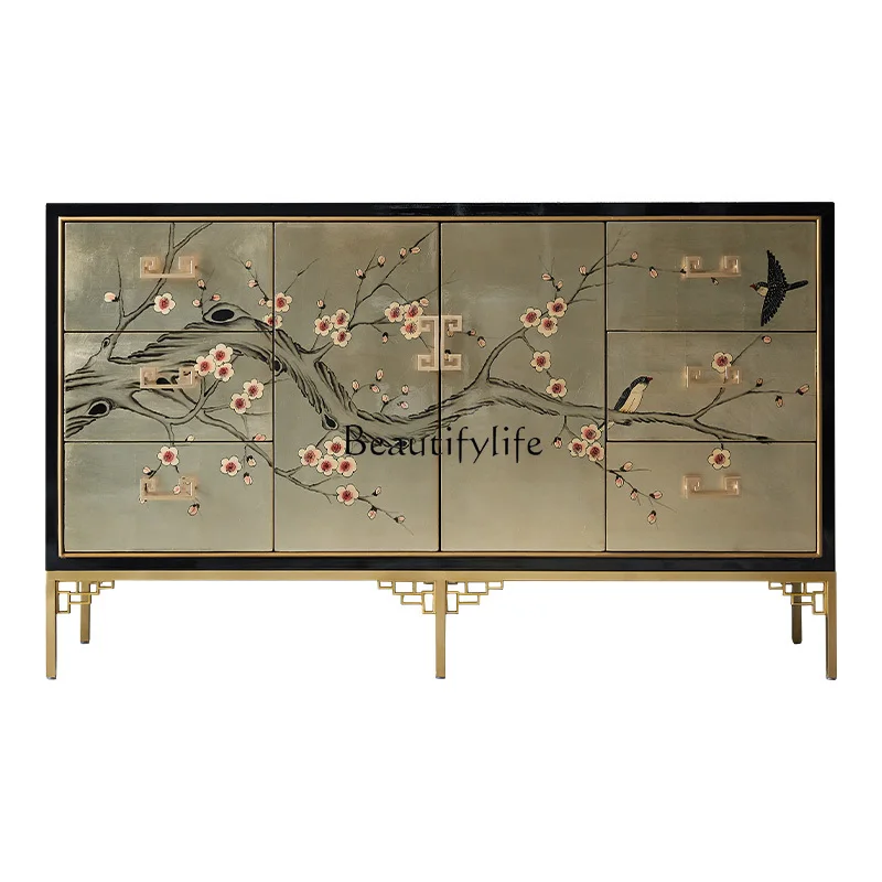 

New Chinese-style large-sized household entrance cabinet, high-end decorative painted gold foil dining side cabinet