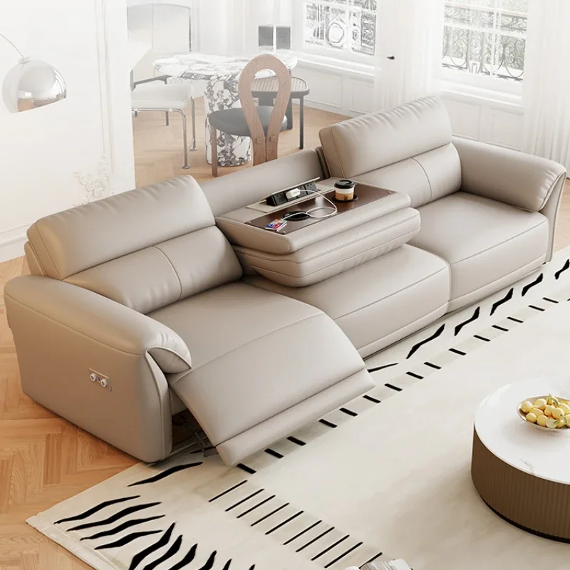 Designer Genuine Leather Sofas Bed Minimalist Luxury Floor Recliner Sofa Bed 3 Seater Modern Woonkamerbanken E Furniture view 2