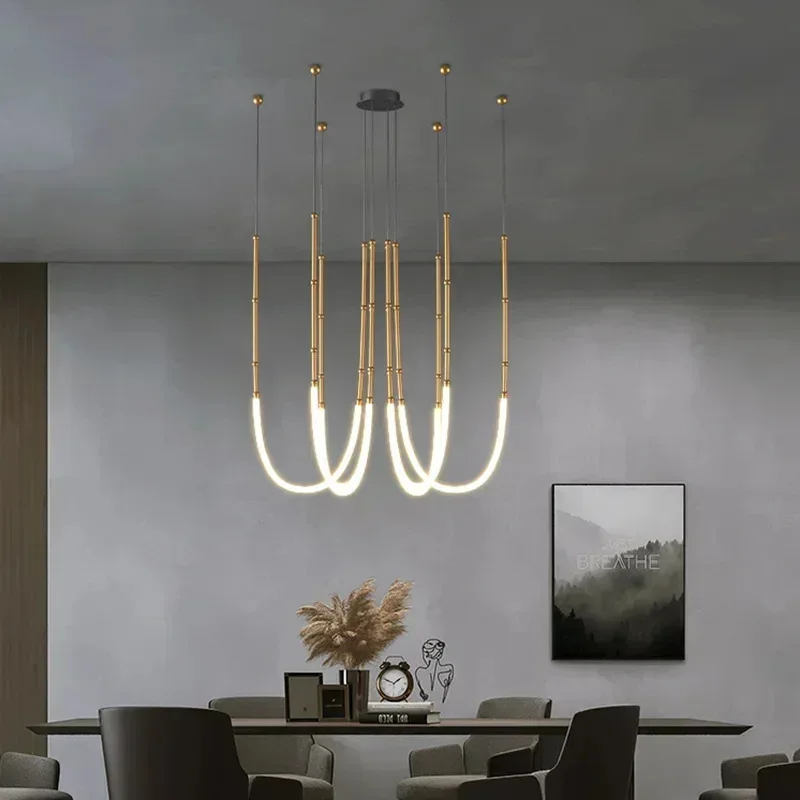 

Line LED Chandelier Restaurant Exhibition Hall Living Room Pendant Light Creativity Art Modern Ceiling Lamp Decor Items Lamps