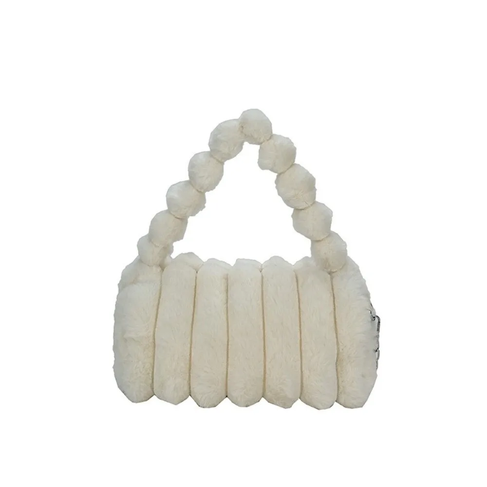

Fashion Furry Plush Handbag Stripe Large Capacity Chain Shoulder Bag Solid Color Soft Commuting Handbag Winter