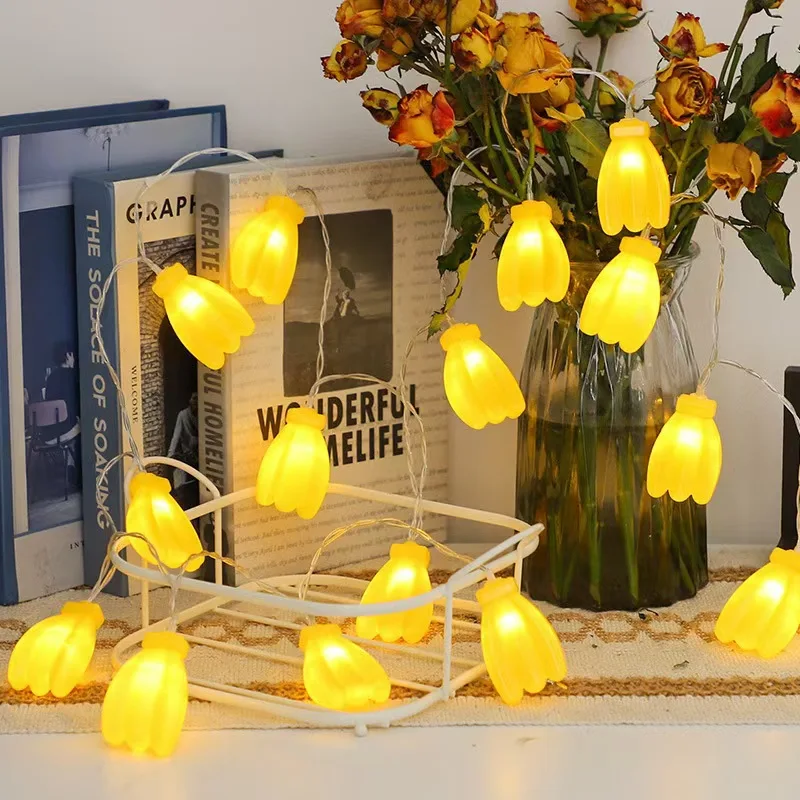 Banana LED String Lights, Battery Operated Fruit Shaped Fairy Lights, Warm Yellow Decorative Lights for Bedroom, Tropical Party