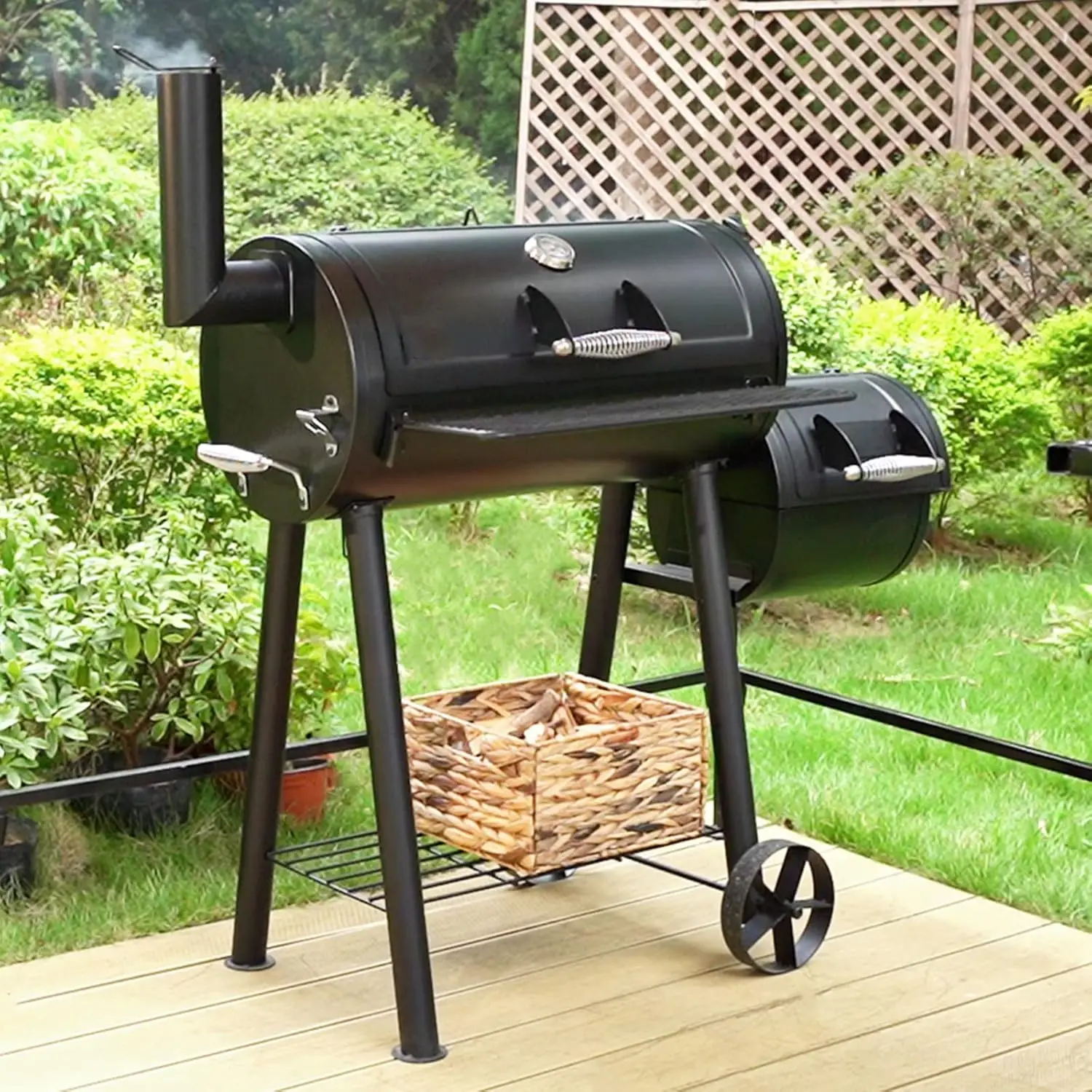 Heavy Duty Outdoor Smoker, BBQ Charcoal Grill with Offset Smoker, 512 Sq.In. Cooking Area for Barbecue Smoker, Black