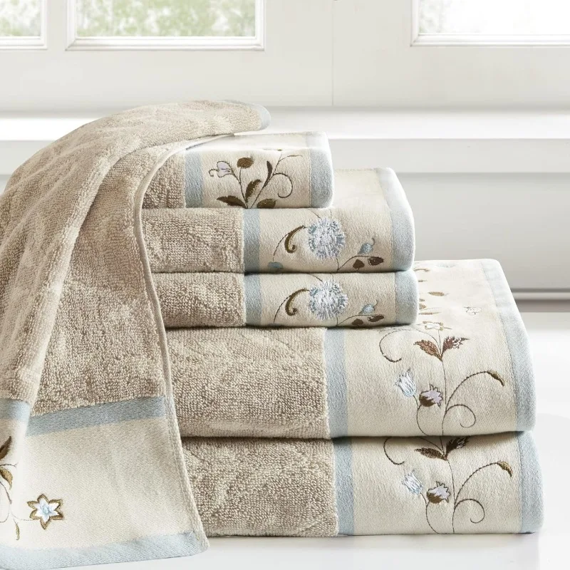 

Serene 100% Cotton Bath Towel Set Luxurious Floral Decorative Towels For Bathroom Embroidered Cotton Jacquard Desig