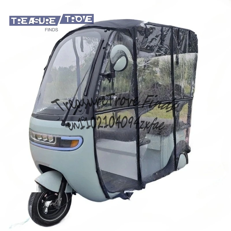 

Electric Tricycle with Thickened Canopy for Year-round Sun Protection, Integrating Dust, Wind, and Snow Prevention in One