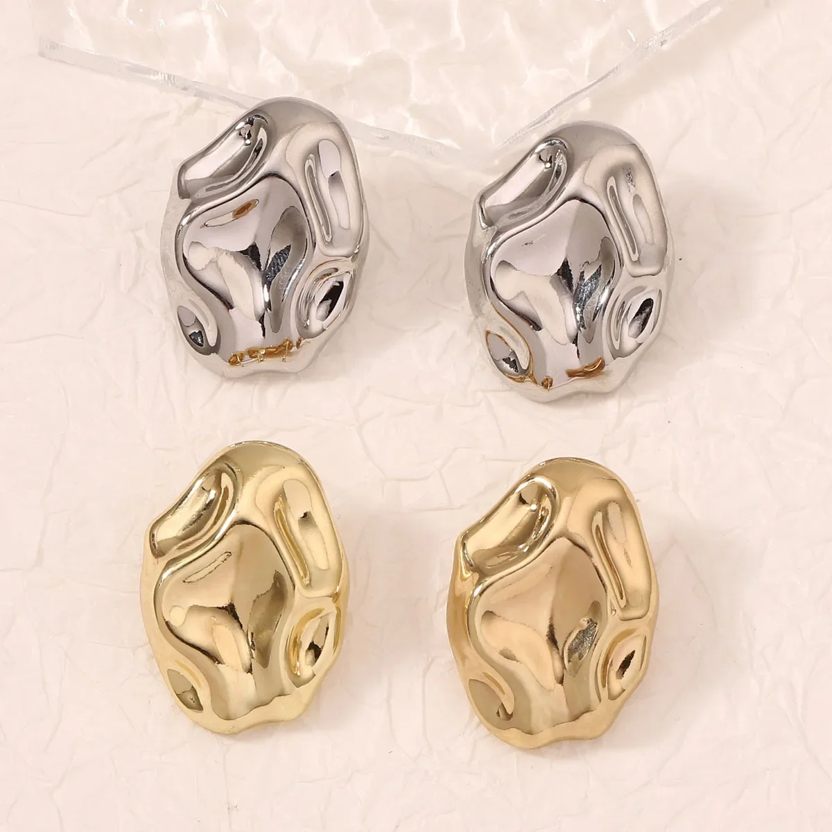 Oval Casual Temperament Irregular Concave CCB Geometric Hammer Pattern Stud Earring for Women Temperament Jewelry Brincos Gift