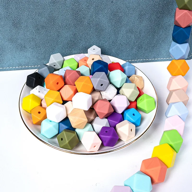 50pcs 14mm Hexagon Silicone Beads Teething Toys for DIY Pacifier Chain BPA Free Accessories Jewelry Making Bulk Crafts Wholesale