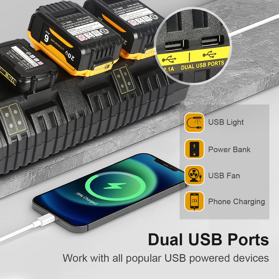 DCB104 Battery Charger for Dewalt Suitable for 4 Batteries Easy Carrying Fast Charger