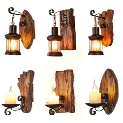 Loft Industrial Restaurant Wall Lamp Wood Vintage Light Bedside Bedroom Cafe Aisle Corridor Glass Wall Light Wood Lamp