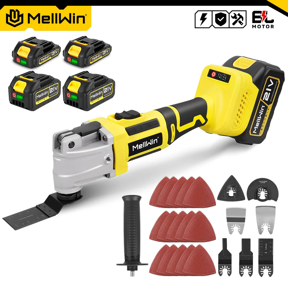 MELLWIN Bürstenloses oszillierendes Multifunktionswerkzeug 6 + 3 Gänge Elektrosäge Trimmer Schaufel Schneidwerkzeug für Makita 18V Batterie Pin
