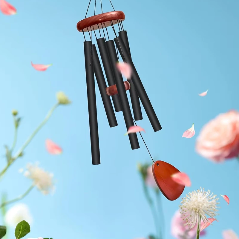 1PC Aluminum Pipe Wind Chimes Black 6-Tube Home Garden Decor for Beach Villa Holidays Forest Cabin Meditation Yard Ornaments ZYF