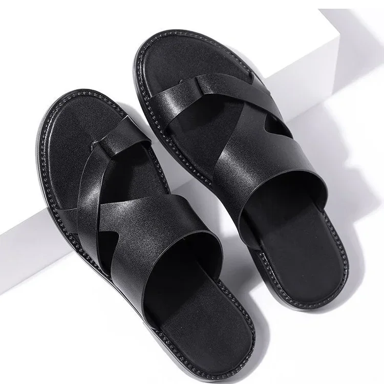 Trendige Herren-Sandalen mit Kreuzriemen, glatt, rutschfest, strapazierfähig, für Sommer, Outdoor, Business, Casual, Slip-On-Hausschuhe-HX25333 – Detail 14