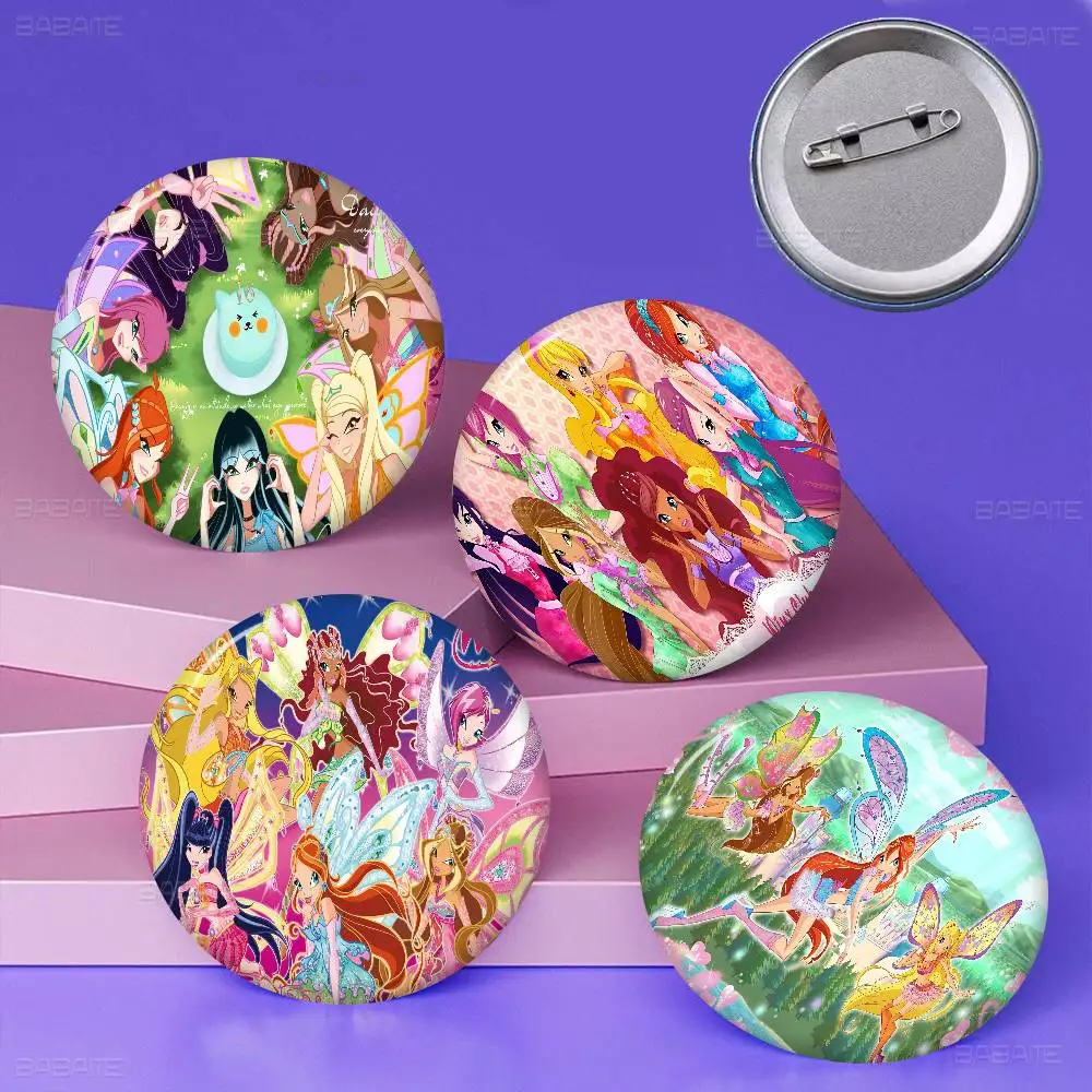Girl-W-Winx Catoon Clubs 32/44/58mm Handmade Pin Round Funny Snap-in Brooches for Backpack Cothes Accessories Badge Decoration