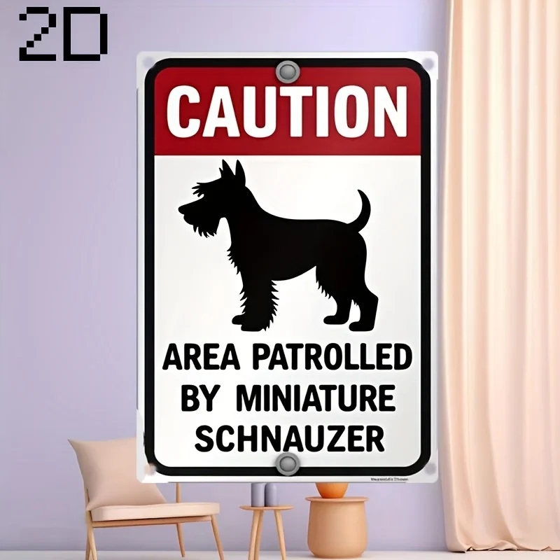 Letrero de metal vintage con silueta de perro Schnauzer en miniatura que patrulla el área, decoración de pared retro de hierro pintado para el hogar