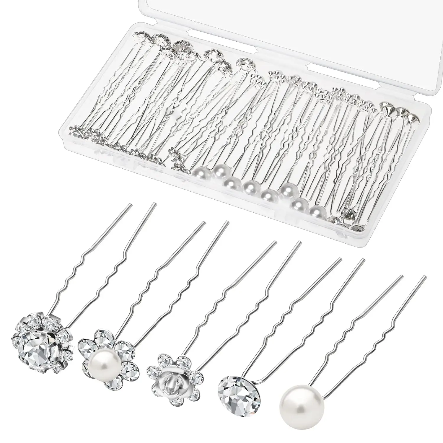 

40pcs Pearl & Rhinestone Hair Pins for Wedding, Silver Bridal Hair Accessories for Women