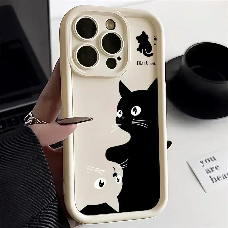 Redmi Note 13 11 12 Pro Plus 5G Cute Cartoon Black Cat Phone Case For Xiaomi Redmi Note 11S 12S 10 S 10C 12C 13C Turbo 4G Cover