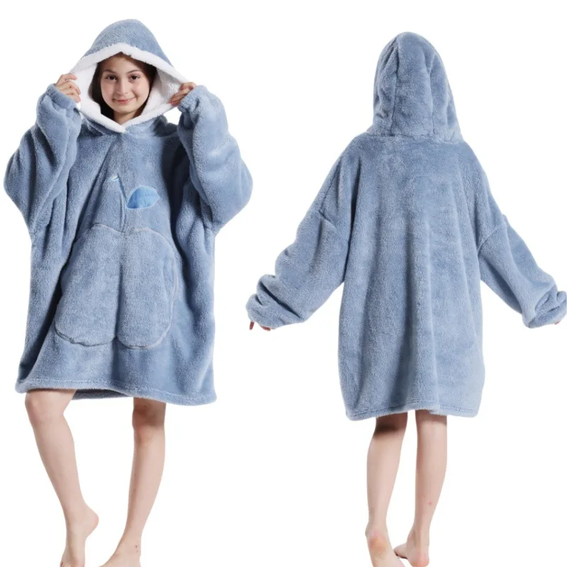 Damen Herbst Winter Fleece Tragbarer Decken-Bademantel Mädchen Damen Loungewear Weiche Warme Nachthemd Teenager Lose Übergrößen-Pyjamas – Detail 19
