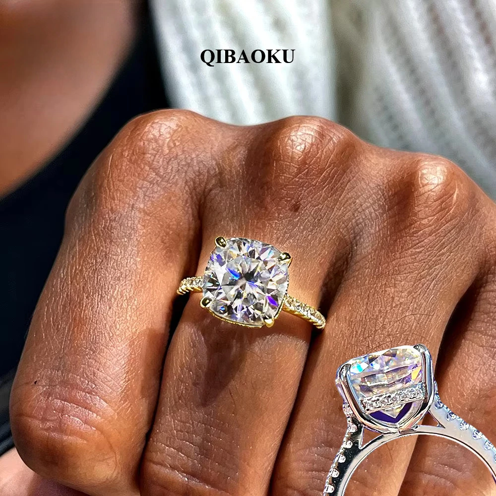 Qibaoku 5CT Cushion Cut Moissanite Ring Sterling 4 Qibaoku 5CT Cushion Cut Moissanite Ring Sterling