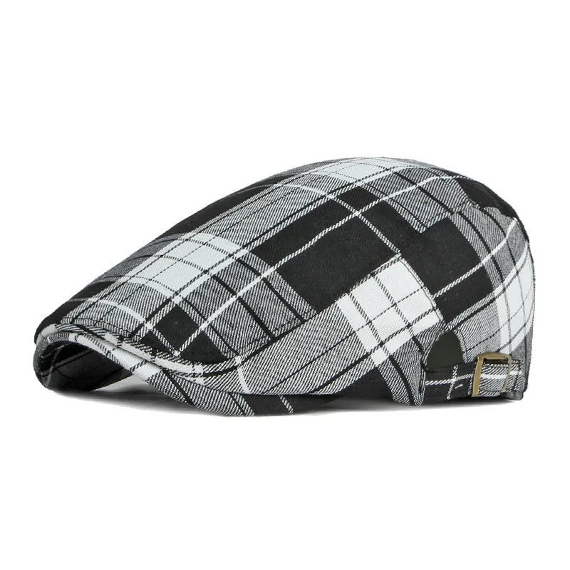 2024 Cotton Plaid Newsboy Caps Men Flat Peaked Cap Women Painter Beret Hats