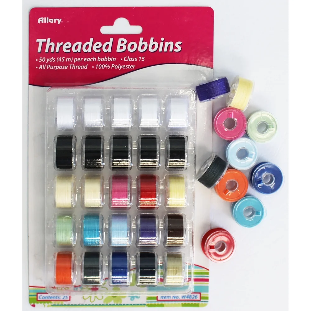 Transparent 25 Class 15 Threaded Bobbins 100% Polyester 50 Yds 45 M Each Reusable for Most Sewing Machines
