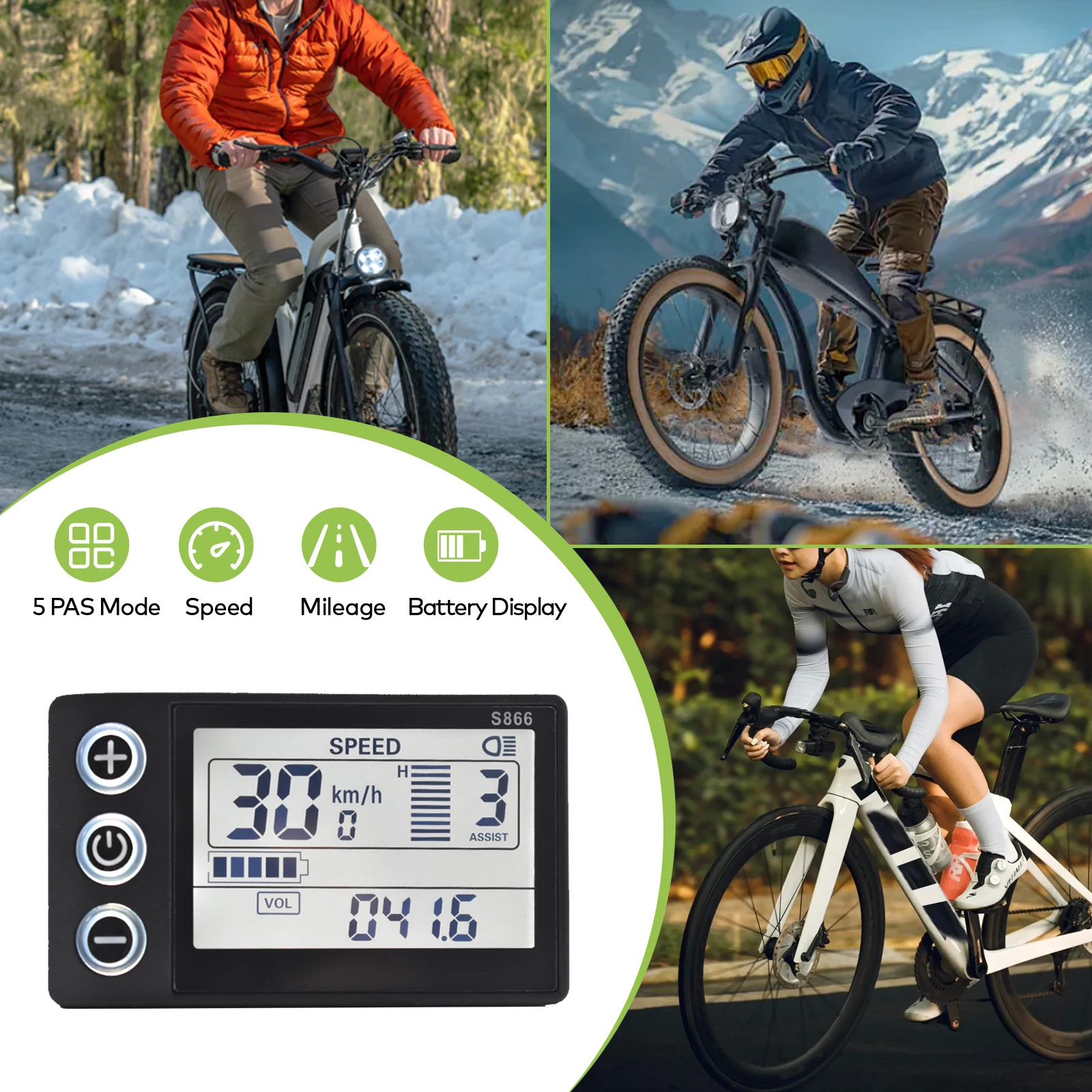 S866 24V/36V/48V/60V Electric Cycling Speedometer Digital Large Screen Waterproof Backlight Wired Bike Odometer Bicycle Computer