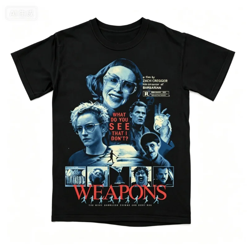2026 new Fashionable unisex oversized T-shirt, blue-collar character portrait, scene frame, classic horror movie print