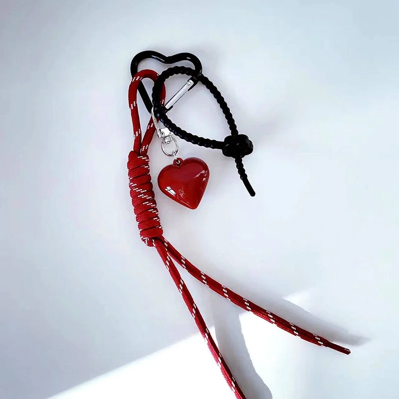 حبل مضفر القلب حقيبة سلسلة المفاتيح الديكور على ظهره معلقة الهاتف المحمول دلو حقيبة قلادة سلسلة مفاتيح الكرتون