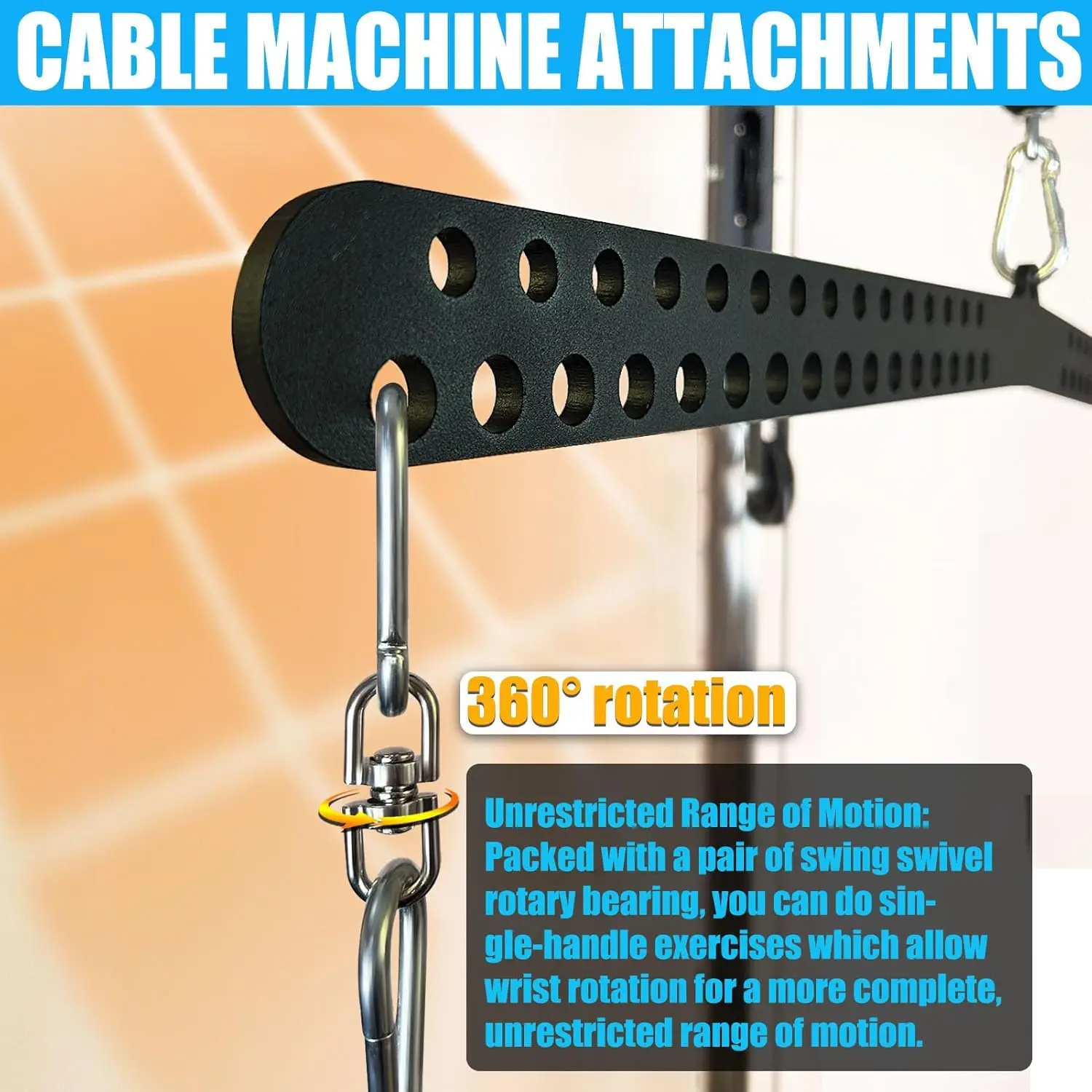 98 cm Schwerlast-Stahl-Multi-Grip-Lat-Pulldown-Stange, Kabelzugvorrichtung mit Spreizplatte und Dual-zu-Single-Adapter, vielseitiger Übungsgriff für Heim-Fitness-Kabelzugsysteme, ideal für Rücken,