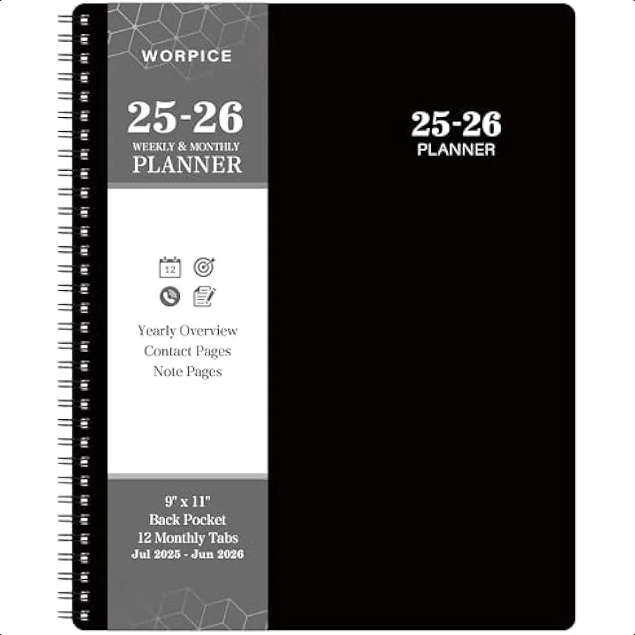 

20252026 9 × 11 from JUL. 2025 to JUN. 2026 Weekly and Monthly Academic 20252026 Inner Pocket Premium Paper Twinwire Binding