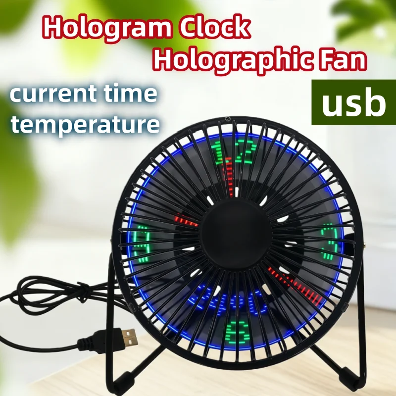 USB Clock Fan USB-Powered Portable Mobile with Real Time Clock Temperature Display USB Fan LED USB Clock Fan for Home and Office