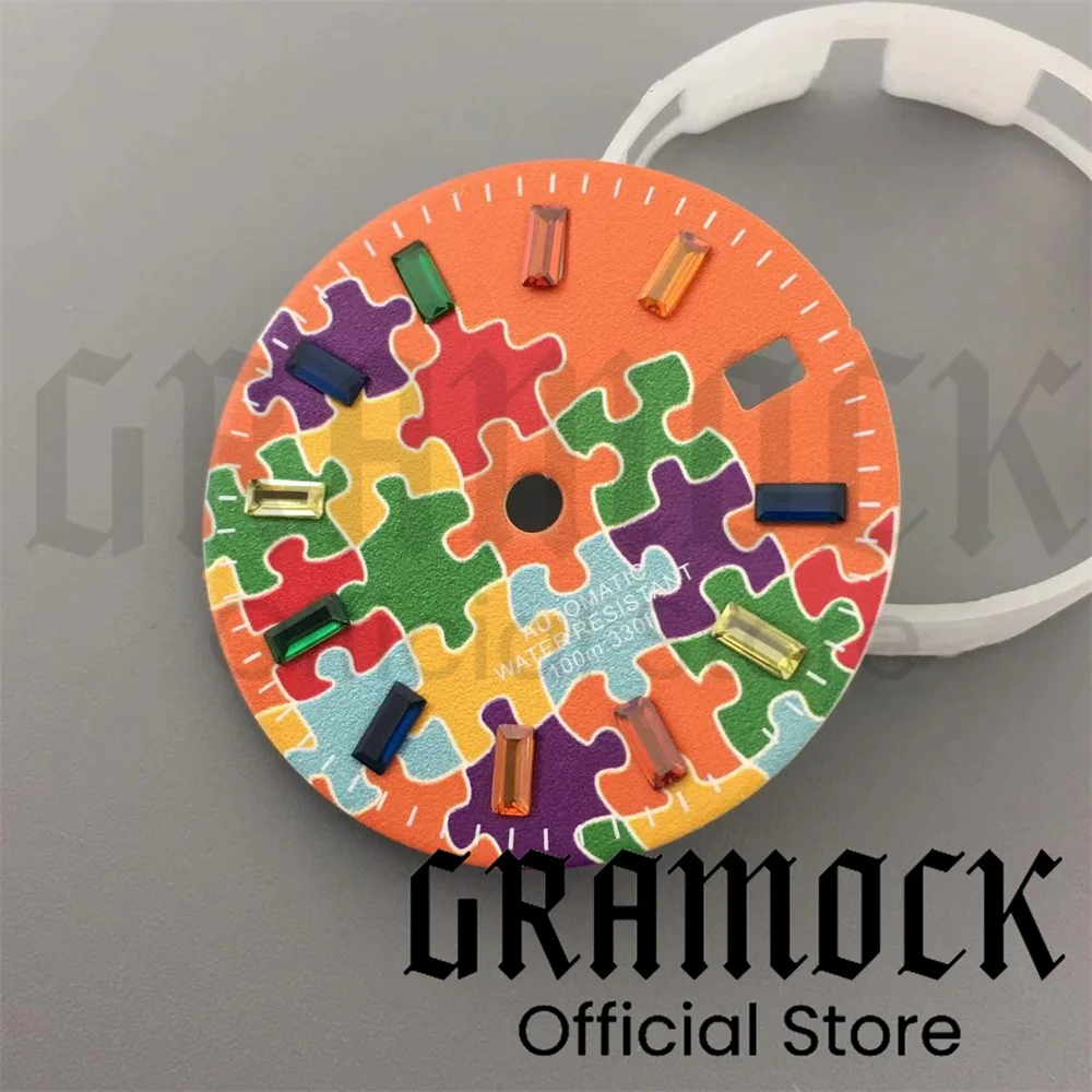 

Gramock 29mm Watch Dial Puzzle Pattern Orange Sky Blue Fit NH35 NH36 ETA2824 2836 Miyota 8215 DG2813 3804 Movement Luminous