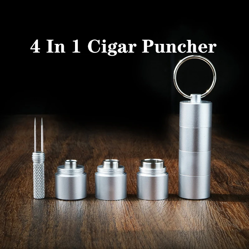 4 In 1 Metal Cigar Punch Cutter Keychain Portable Smoking Accessories CIGAR CUTTER Gadgets Blade Drill Cigar Hole Puncher Pocket