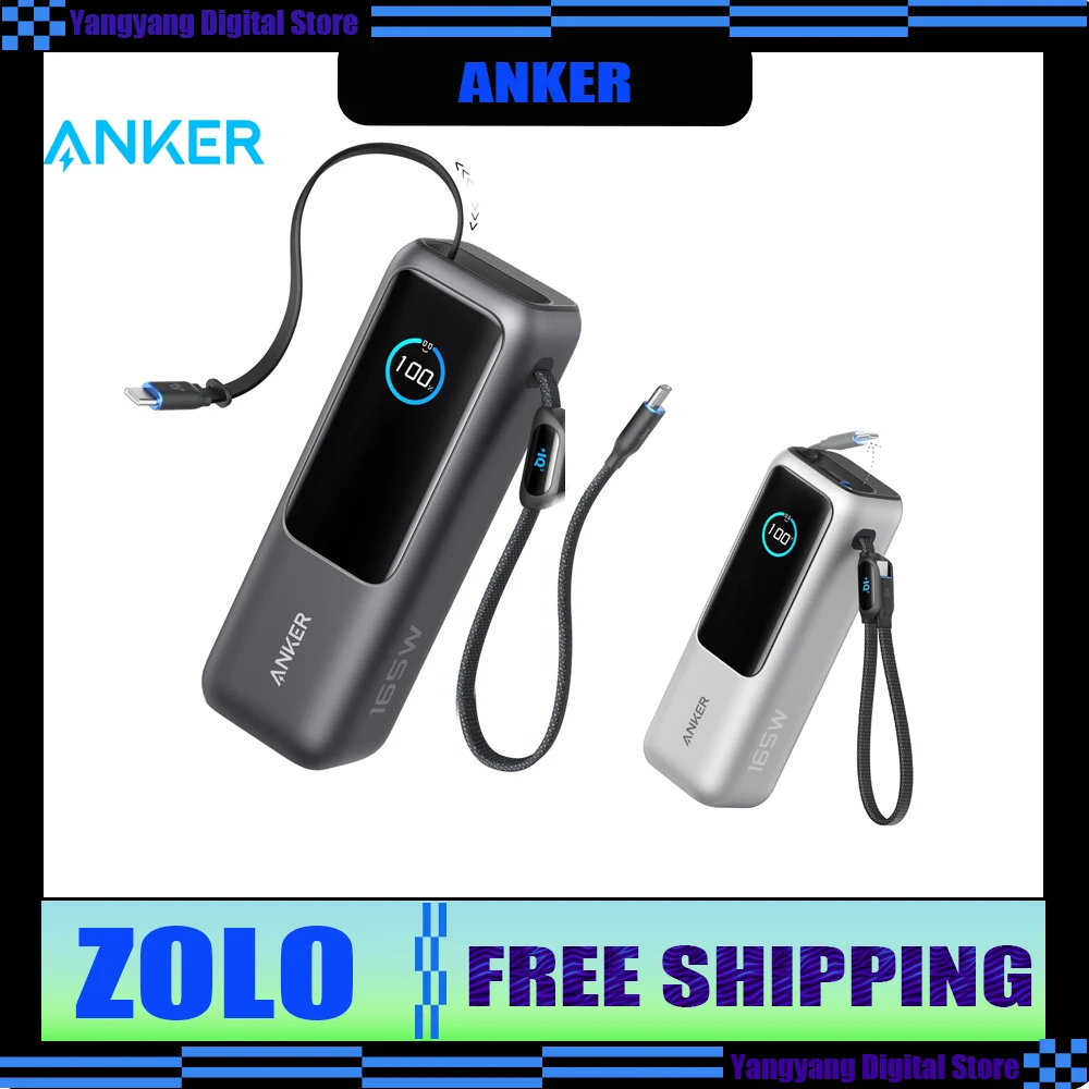 Anker Zolo Power Bank 25000mAh 165W شاحن محمول فائق السرعة لأجهزة الكمبيوتر المحمولة المزدوجة شحن سريع حزمة بطارية مع مدمج