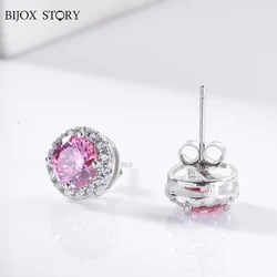 Real 925 Sterling Silver stub earring with  Round Cut 1.0ct D Color Moissanite Diamond Halo Stud Earrings for Women Jewelry Gift