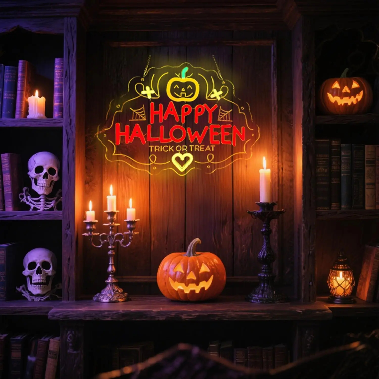 Halloween-neonbord, pompoenvorm met 'HAPPY HALLOWEEN'-belettering, LED-neonlicht feestdecoratie voor thuisbar spookhuis