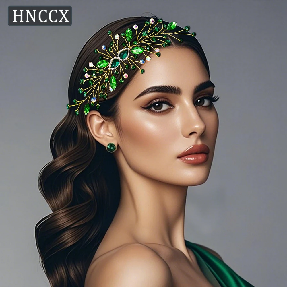 

HNCCX Handmade Green Color Rhinestone Bride Hair Comb Wedding Head Jewelry Hair Accessories for Women Bridesmaid Gift CP847