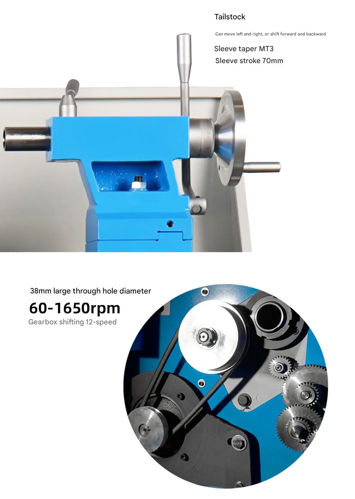 Torno multifuncional pequeño, totalmente de engranaje metálico, torno de banco de velocidad Variable, máquina de doble palanca de grado Industrial