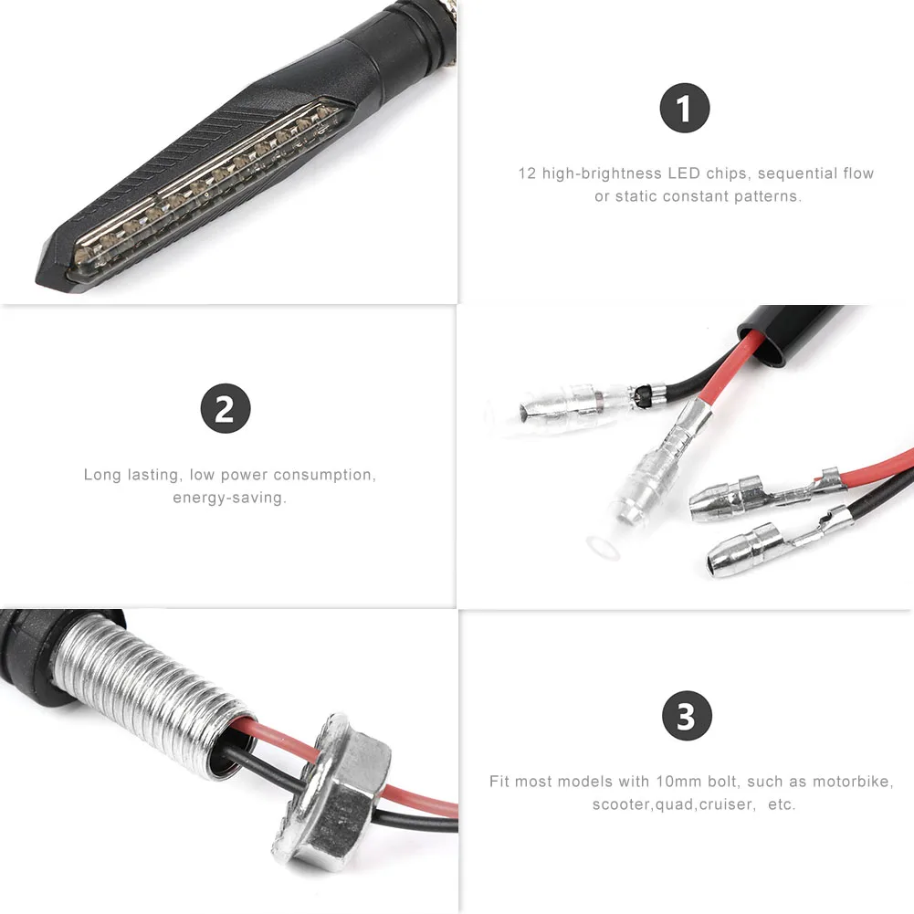 2 szt. Kierunkowskazów motocyklowych kierunkowskazów kierunkowskazów z sekwencyjnym bursztynem