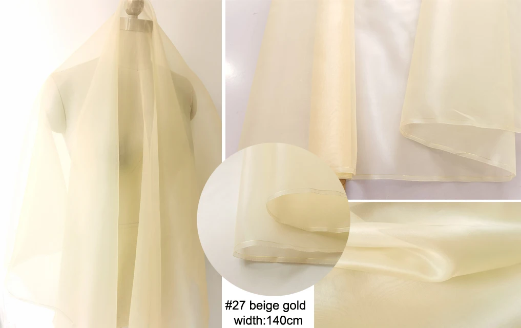 Per meter Stijve transparante zijden gaas Effen effen natuurlijke moerbeizijde organza stof Bruiloft Diy