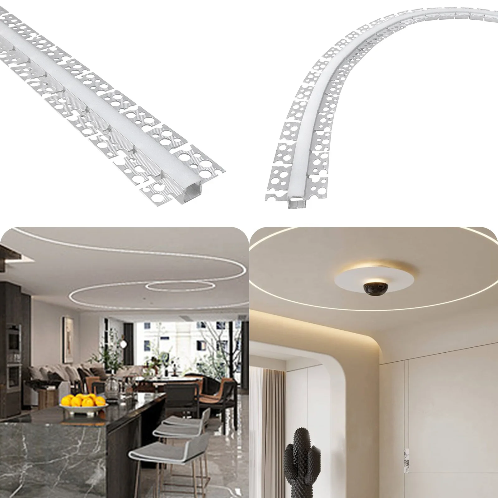Led Ceiling Profile Alu 030C  Recessed Ceiling Drywall Curved Led Aluminum Profile