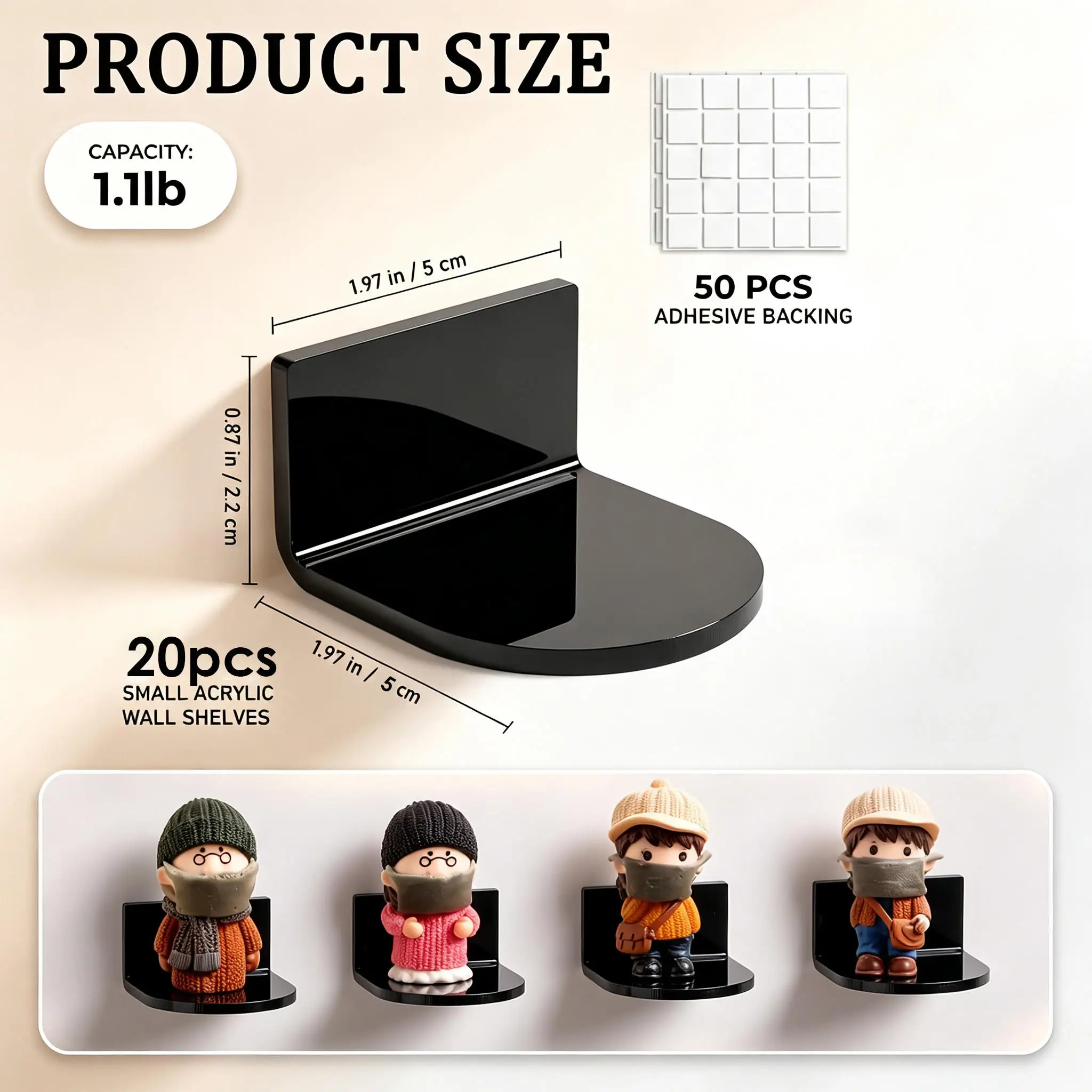 20Pcs Thick Acrylic Mini Floating Wall Shelves, Display Racks