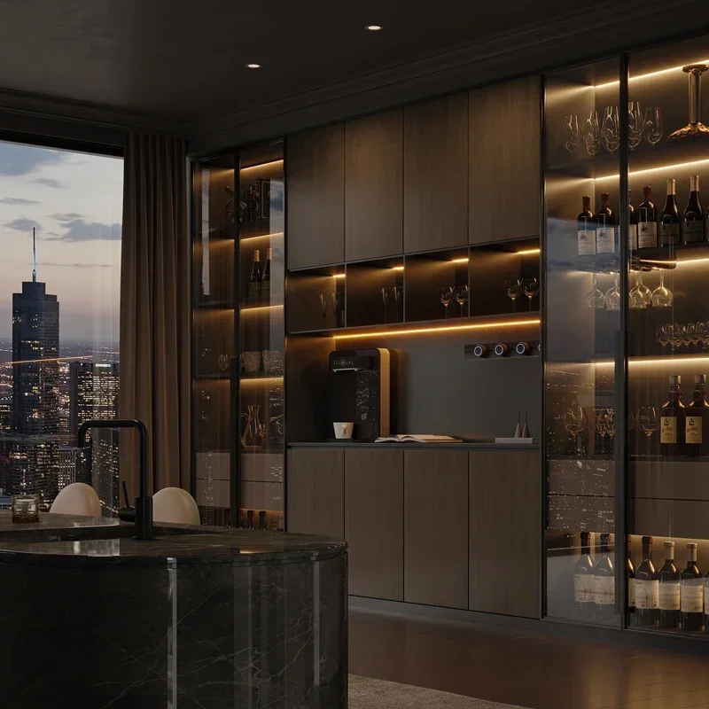 Copa de torre de champán, muebles de Bar de plástico, bodega de bebidas para el hogar, gabinete de hucha, gabinete de Buffet de nogal Drankkast, Cava de vino blanco