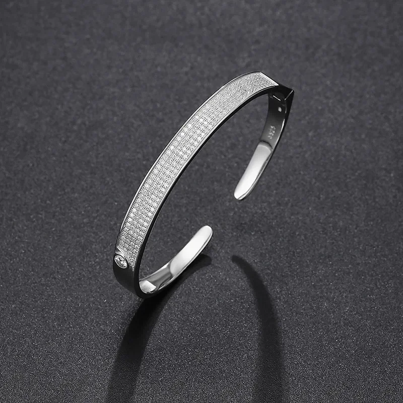 Real Moissanite Cuff Bracelet For Men Women 925 Sterling Silver Diamond Open Bangle Trendy Fashion Hand Chain Fine Jewelry