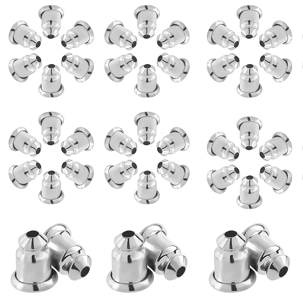 50 Pairs Earring Backs for Studs Bullet Locking Replacements Platinum Plated Brass Silver Ear Nuts Backings Set 6 x 5mm