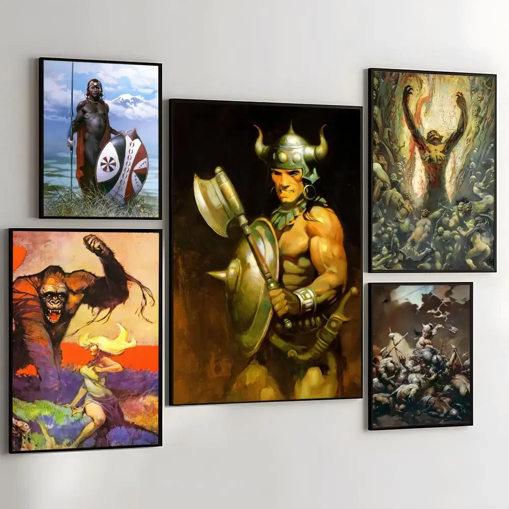 F-Frank F-Frazetta Fantasy Painting Calligraphy Self Adhesive Wall Art Waterproof Print For Bedroom Hallway Home Decor